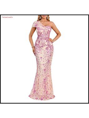 Sequin One Shoulder Mermaid Formal Maxi Dress Evening Gown